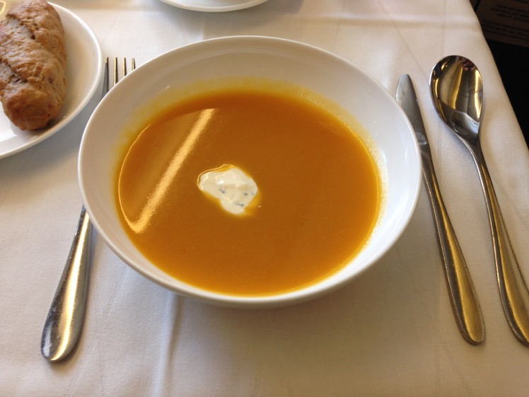 Butternut squash soup with crème fraîche and chives