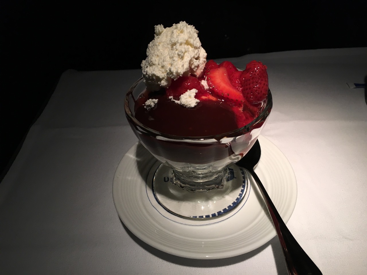 Gelato with Whipped Cream, Chocolate Sauce, and Strawberries